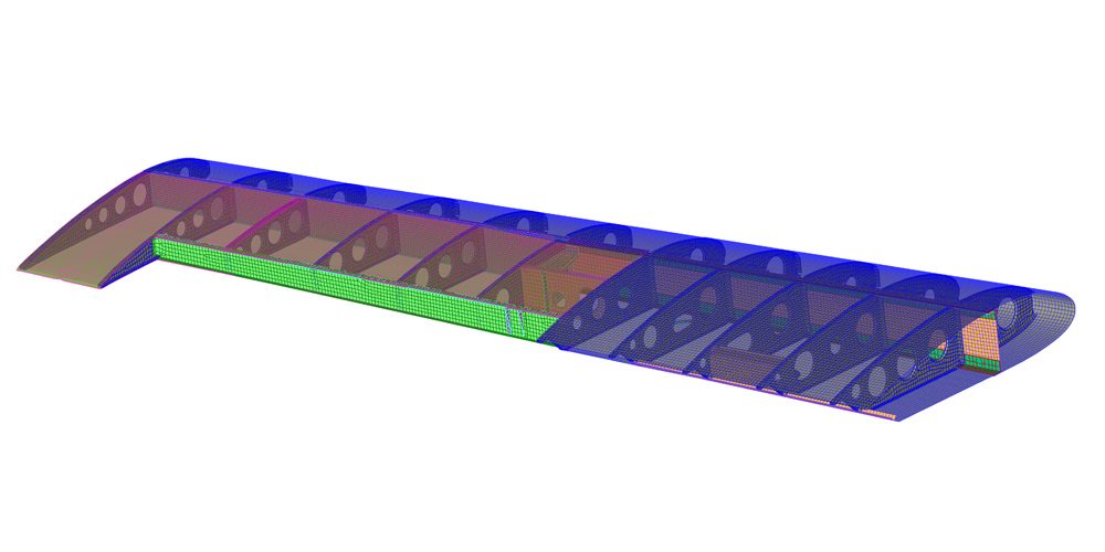 Shell finite element model of an outboard wing box